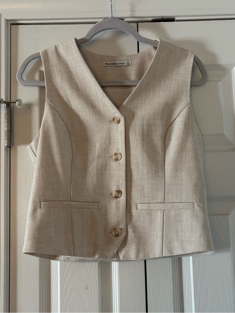 Abercrombie & Fitch Cream Tailored Buttoned Vest